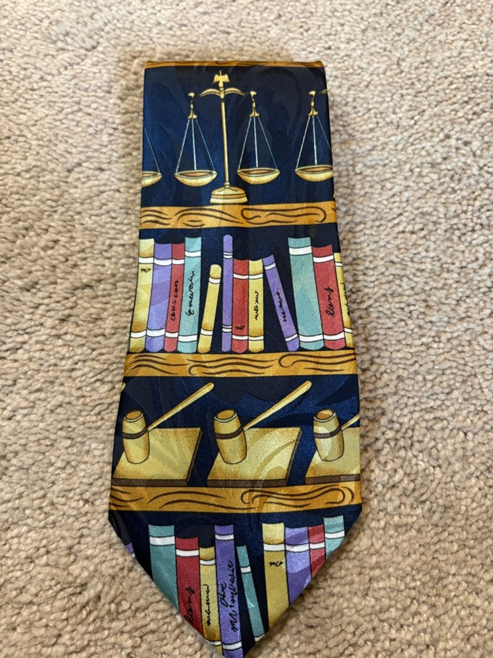 Navy Blue Fratello Novelty Lawyers' Library Law Theme Silk Tie
